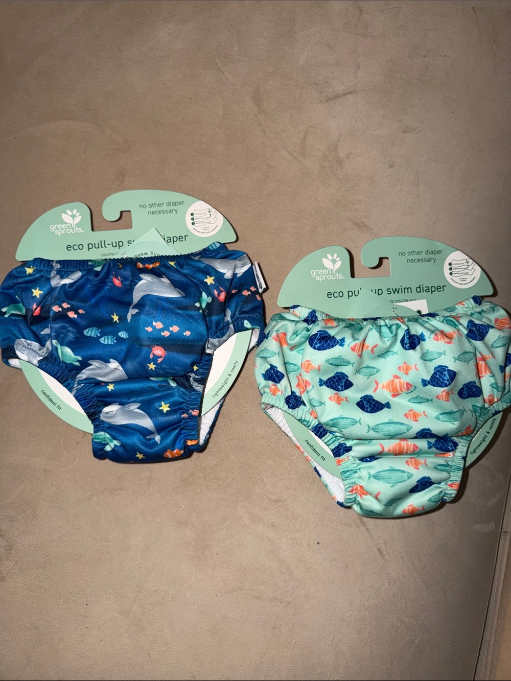 BUNDLE SET 6 &12 mo Green Sprouts Kids Eco Pull-Up Swim Diaper- Blue & Teal Fish